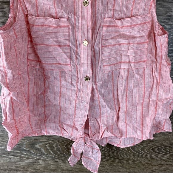 Michael Kors Linen Striped button up tie front top NWT - Picture 2 of 6